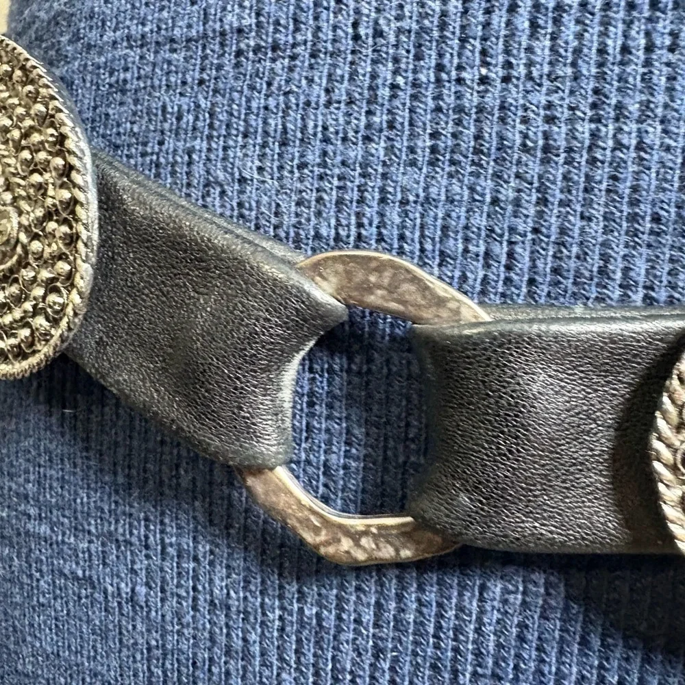 Chic Black Leather and Silver Concho Women's Belt. All Beading Intact. Western